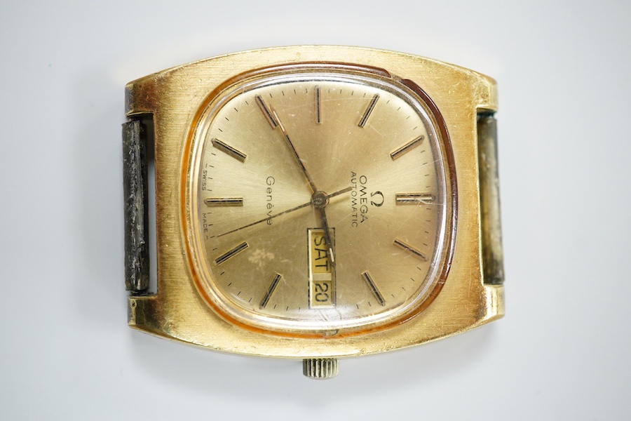 A gentleman's mid 1970's steel and gold plated Omega automatic day/date wrist watch, movement c.1022, case diameter 37mm, no strap, box or papers.